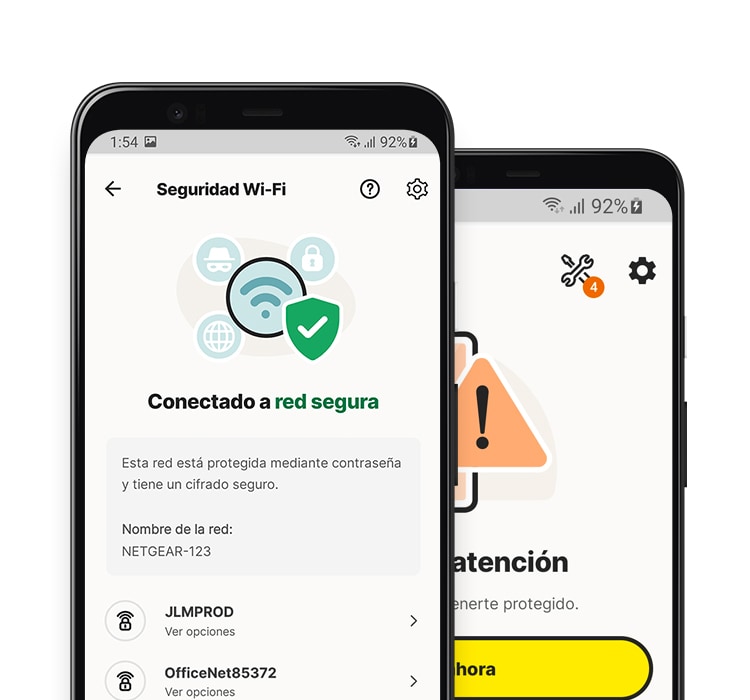 Aplicación de Seguridad Wi-Fi en una tablet y un teléfono